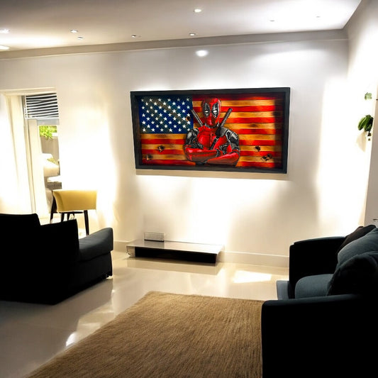 3D Deadpool Wavy American Flag