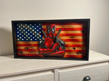 3D Deadpool Wavy American Flag