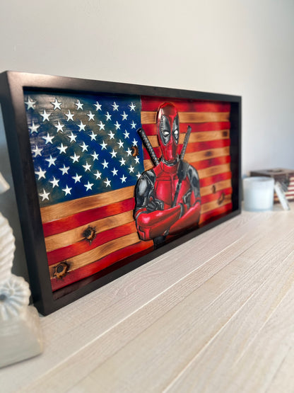 3D Deadpool Wavy American Flag