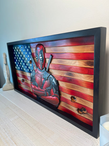 3D Deadpool Wavy American Flag